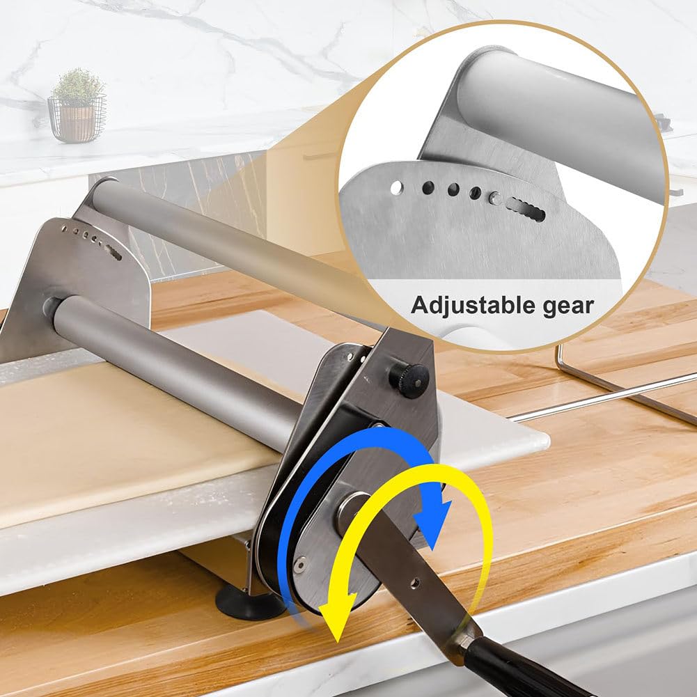 Sfogliatrice Manuale Pieghevole, Macchina per Pizza in Acciaio Inox 30.5Cm/39.4Cm, Stendipasta da Tavolo, Spessore Regolabile,per Preparare Pasta Sfoglia per Pasticceria,RS101