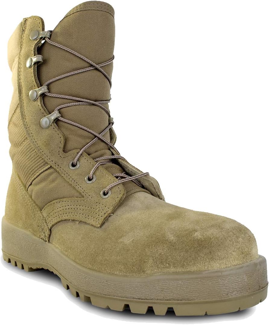 MCRAE Men's Mil-Spec Hot Weather Steel-Toe ASTM F2412-11 and F2413-11, Oil, Acid, and Slip-Resistant Rubber Vibram Sierra outsole, Combat and Tactical Military Boot - Coyote 8989