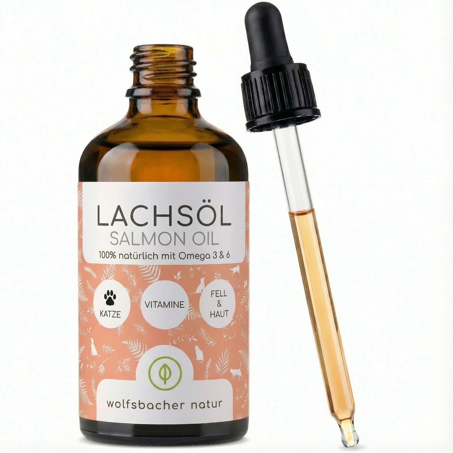 Huile de Saumon pour Chats avec Oméga 3 & 6 | 100ml Huile de Saumon Norvégien Naturelle de l'Atlantique | Complément Hautement Dosé pour Chats
