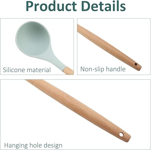 Miniatura 7 de Herramienta de cocina mango de madera resistente a altas temperaturas juego de utensilios de silicona no tóxicos para cocinar 9 piezasjuego de