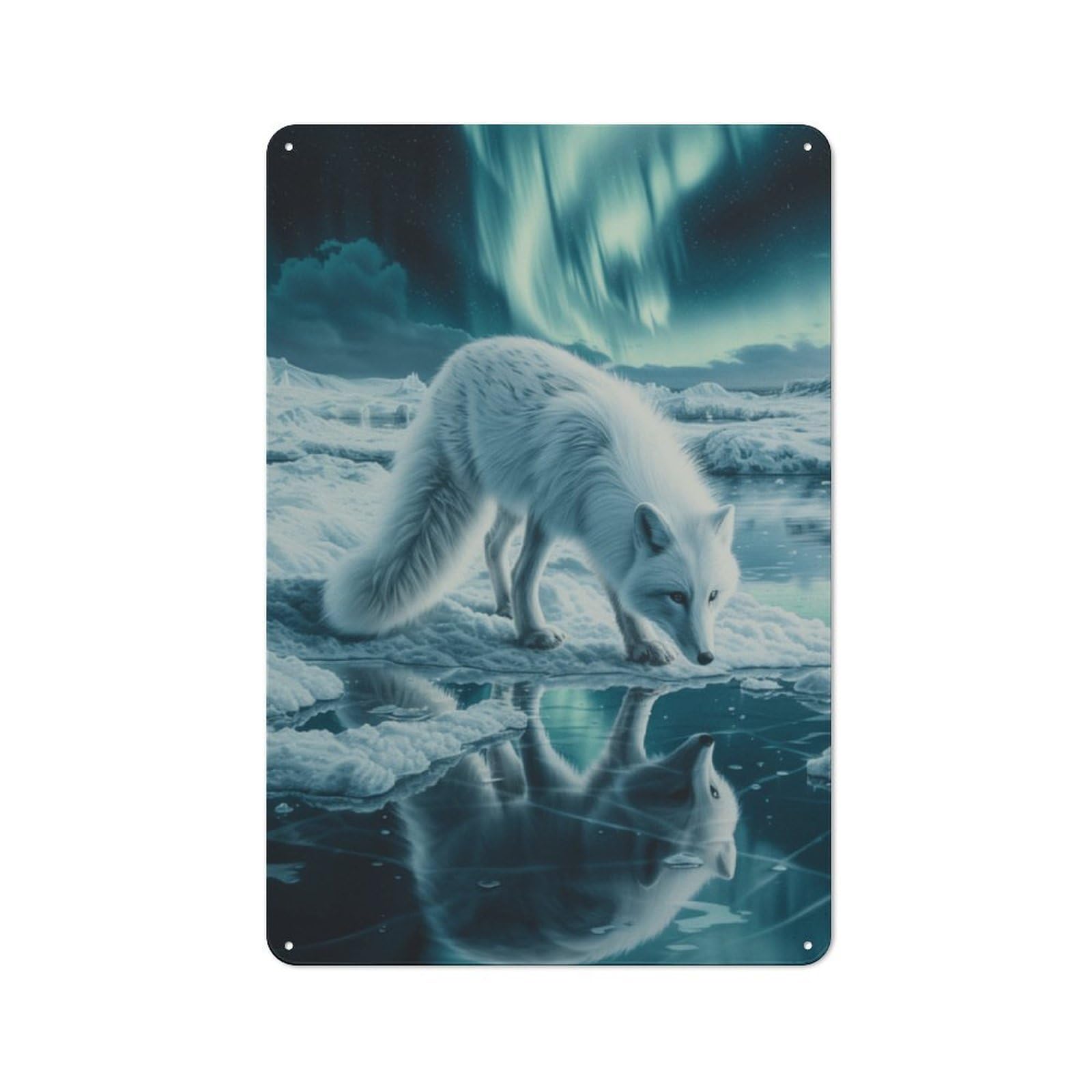Arctic Fox Aurora Borealis Retro Tin Wall Plaque 30x20cm for Man Cave Or Games Room, A Decorative Christmas Gift for Man Cave Decor Fans