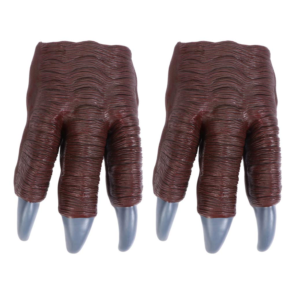 NUOBESTY 2pcs Dinosaur Realistic Dino Animal Paw Gloves Puppet for Adult Kids Dinosaur Cosplay Role Play Brown