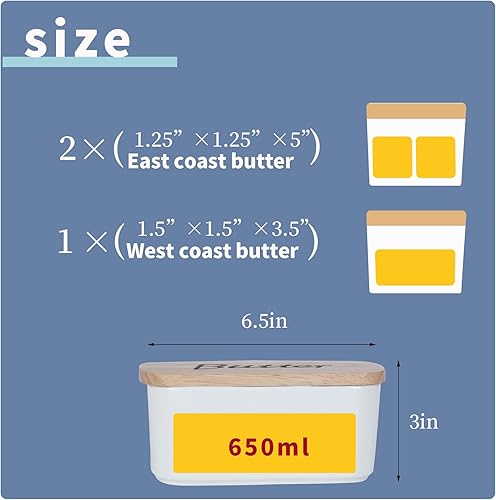 Miniatura 4 de Mantequera de cerámica con tapa de madera, soporte grande para mantequilla cubierto para encimera, recipiente para mantequilla perfecto para