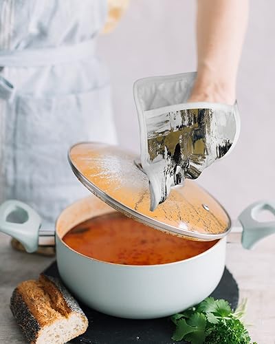 Miniatura 4 de Juego de 2 agarraderas de tela de rizo de color abstracto para cocina, antideslizante y aislante de calor, con bolsillo, guantes gruesos para horno,