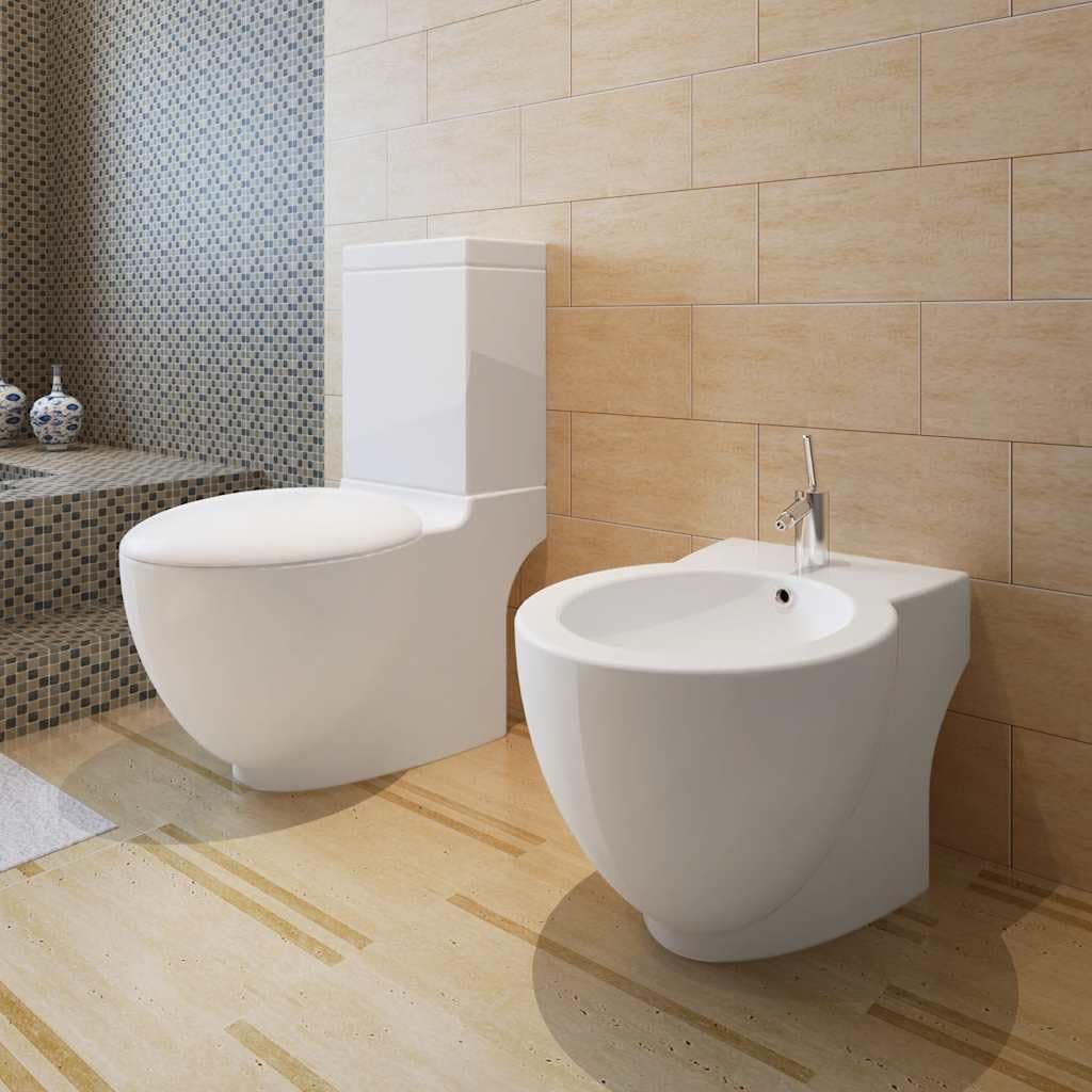 Biały ceramiczny zestaw do toalety i bidetu z pokrywką Soft-Close, podwójna płukanka, trwały, nowoczesny design, do łazienki, higiena, komfort
