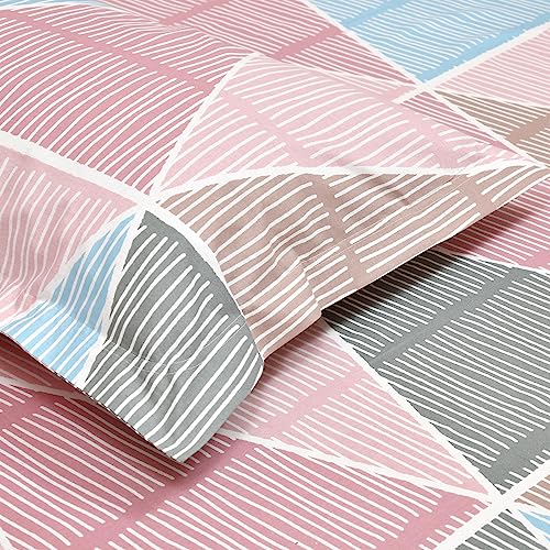 Image of Haus & kinder Double Bedsheet for Queen Size Bed | 90 x 100 Inches 144 TC Cotton Bedsheet for Double Bed with 2 Pillow Covers - Pyramid Repeat Triangle