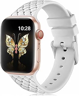 Replacement Strap Wristband Silicone Woven Pattern Bracelet For Apple Watch 41mm Series 7 (White), unisex-adult