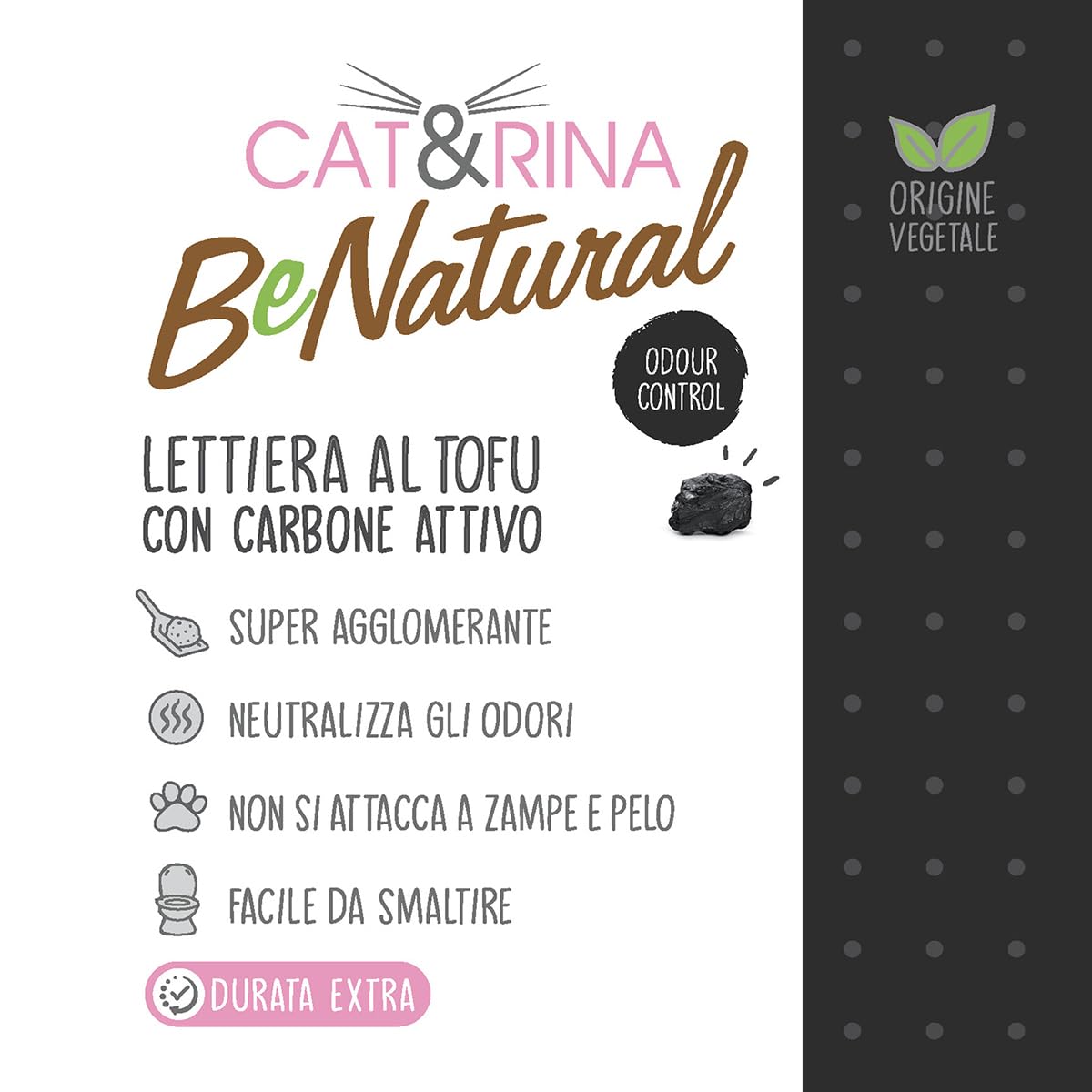 Cat&Rina BeNatural, lettiera per gatti al tofu da 5,5l Agglomerante e Vegetale. Fino a 30 giorni di utilizzo. Si smaltisce nell'organico o nel wc. Sabbia gatti anti odore Carboni Attivi, 6 pezzi