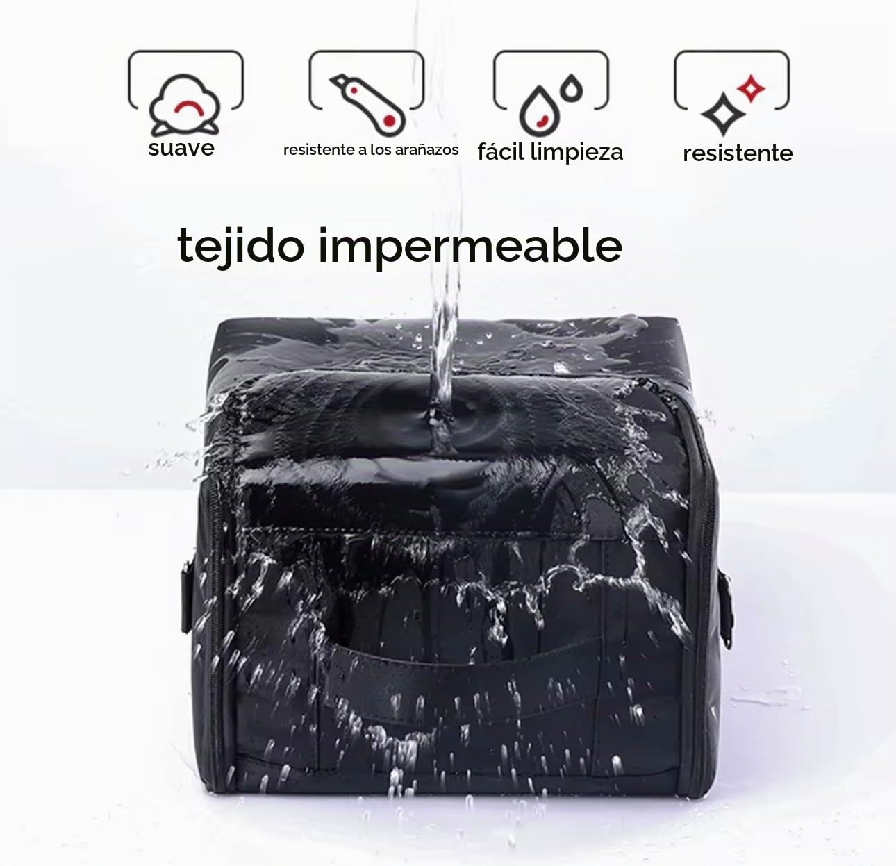 Maleta de Maquillaje Profesional, Maletín Cosmético Negro con Bandeja Expandible y Compartimentos Desplegables, Estuche Portátil 28x27x20 cm