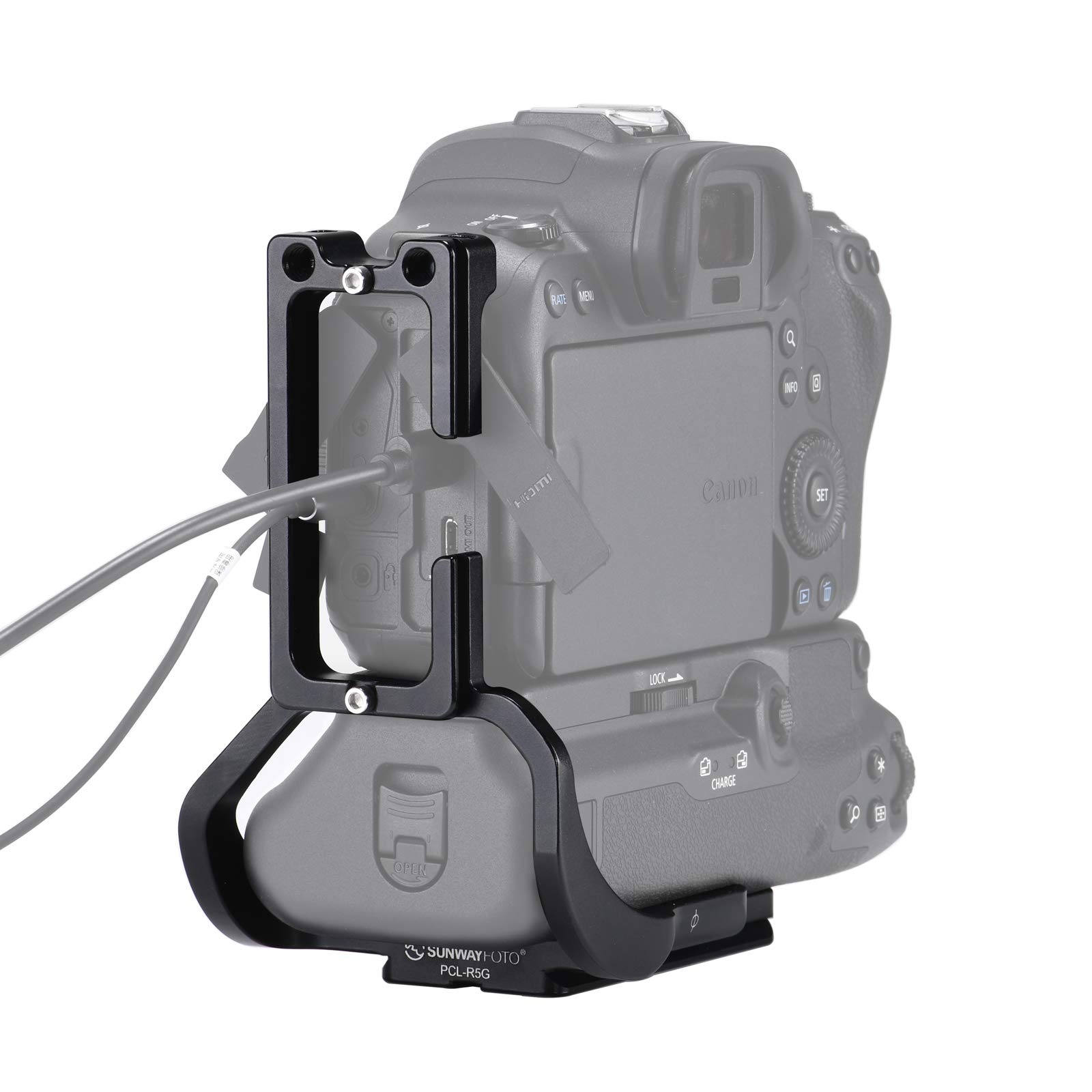 SUNWAYFOTO PCL-R5G niestandardowy wspornik L do Canon EOS R5/R6 z uchwytem akumulatorowym kompatybilny z BG-R10 Arca RRS