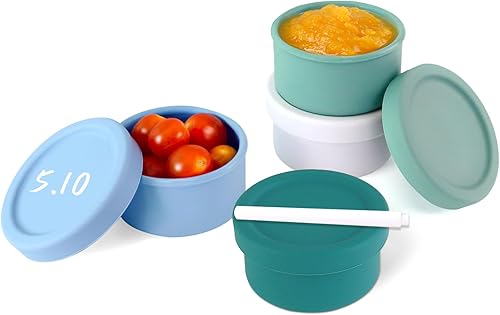 Finorder Paquete de 4 recipientes de silicona de 5 onzas para alimentos, recipientes de almacenamiento de aperitivos para bebés con tapas