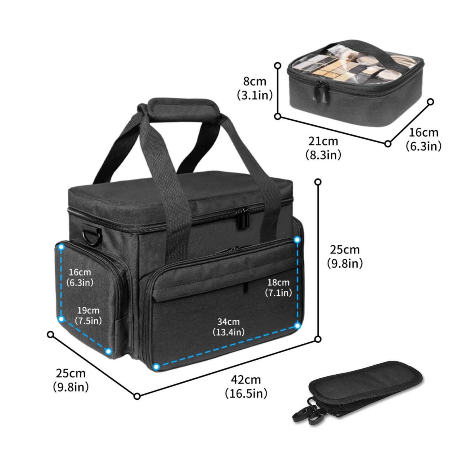 Neceser Viaje con Compartimentos Portátil Bolsa Aseo con Asa Práctico Neceser Viaje para Viajeros, Maquilladores, Viajes