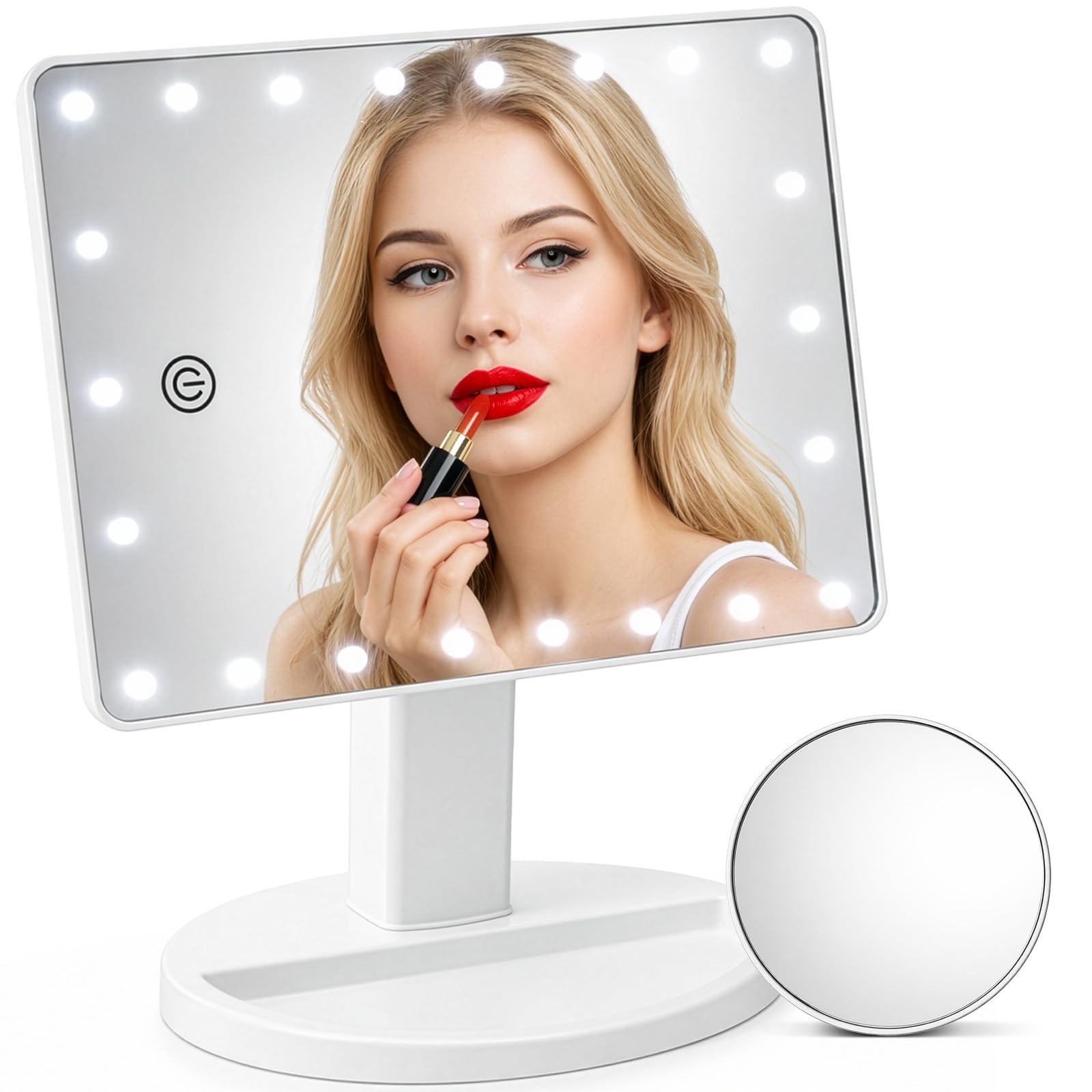 EVERGOODS Lighted Makeup Vanity Mirror with 22 LED Lights – Rechargeable Tabletop Mirror with 360° Rotation, Adjustable Brightness, Touch Control Portable Tabletop Cosmetic illuminated Mirror (White)