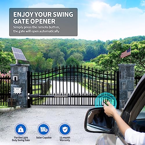 Topens A3S Automatic Gate Opener For Light Duty Single Swing Gates Up To 12Ft, Single Swing Gate Operator Battery Powered With Remote Control Kit Gate Motor Solar Compatible #TOP1