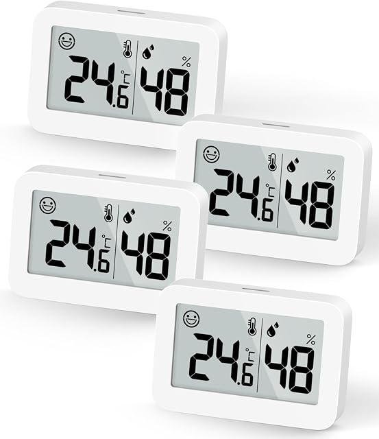 DOOMAY 4-Pack Mini Thermomètre intérieur Hygromètre, Humidité avec ℃/℉ Interrupteur, moniteur de température numérique de l'humidité pour serre, chambre de bébé, cellier, incubateur de reptiles, placard