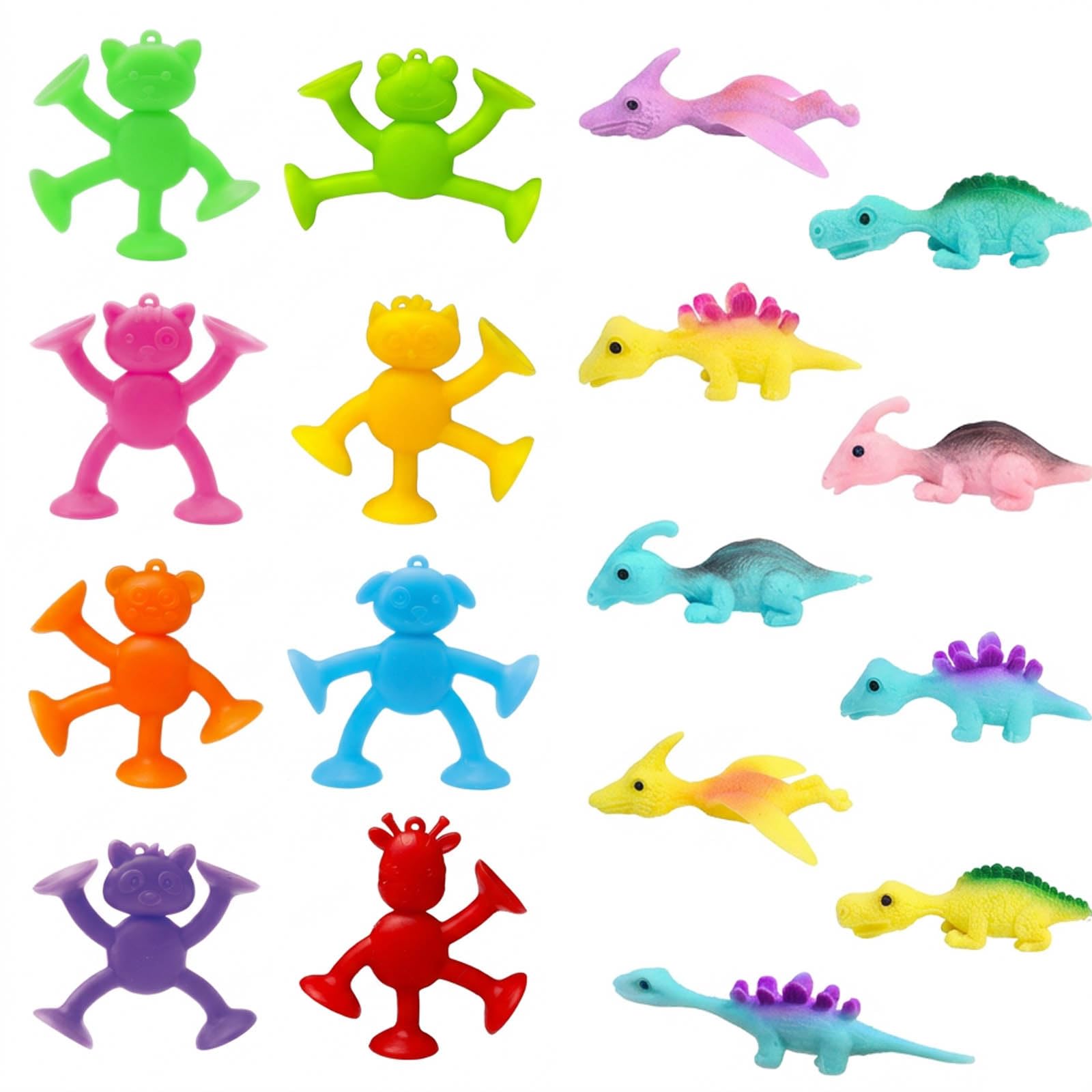 18-Piece Dinosaur Squishy and Animal Suction Toy Set, Silicone Slingshot and Sucker Toys for Wall Target Games, Travel Toys for Toddlers on Plane