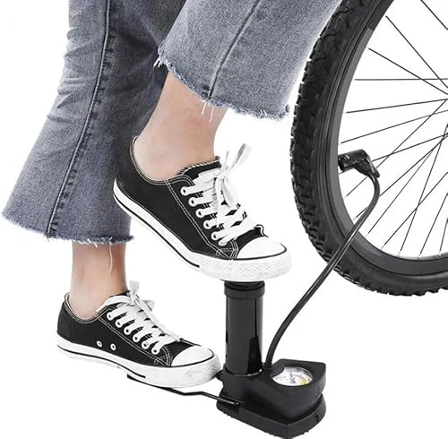 Portable High Pressure Foot Air Pump with Heavy Compressor Cylinder & Pressure Gauge for Bicycle, Car, Motorbike, Football, and Tubeless Tyres | Durable Floor Cycle Pump – Black