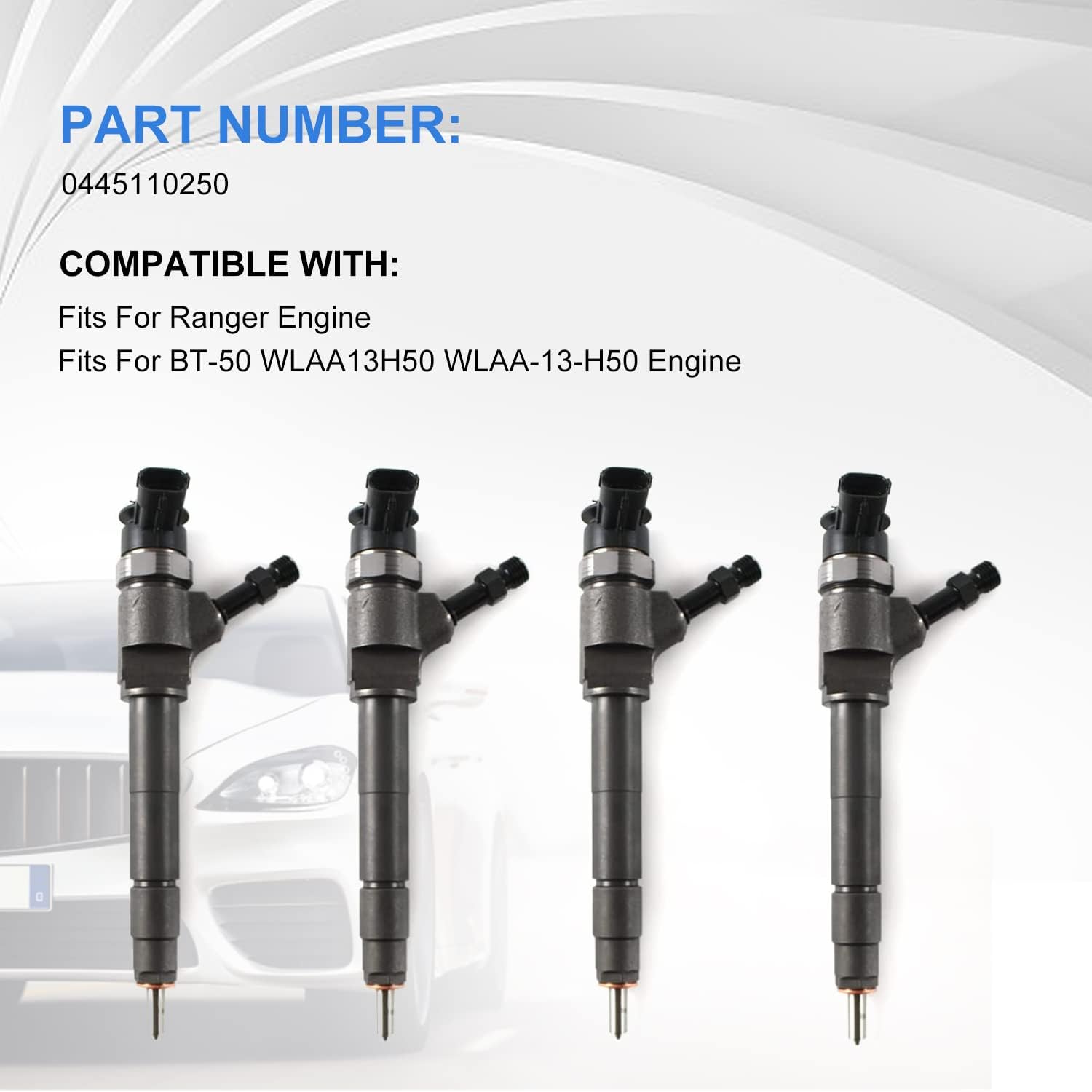4Pcs New Diesel Fuel Injectors 0445110250 Fits for Ford-Ranger, for Mazda BT-50 WLAA13H50 WLAA-13-H50 Engine Aftermarket Parts