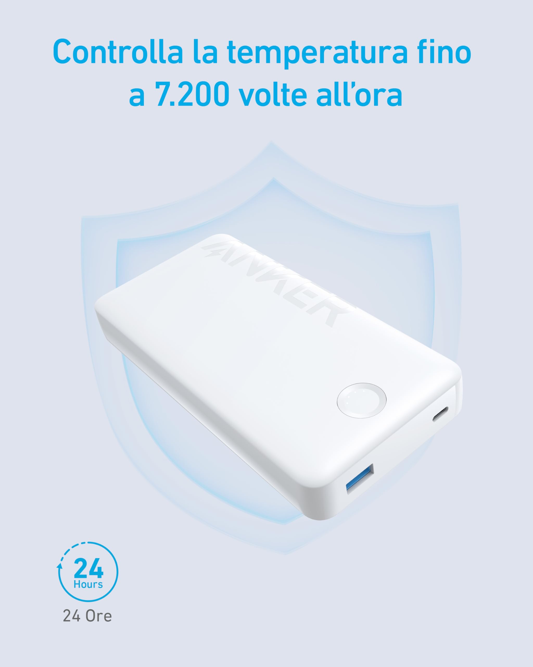 Anker Powerbank, 325 power bank (PowerCore 20K II), batteria da 20.000 mAh con porta USB-C (input & output), potenza massima di 15 W per iPhone, Samsung e altro ancora(Bianco)