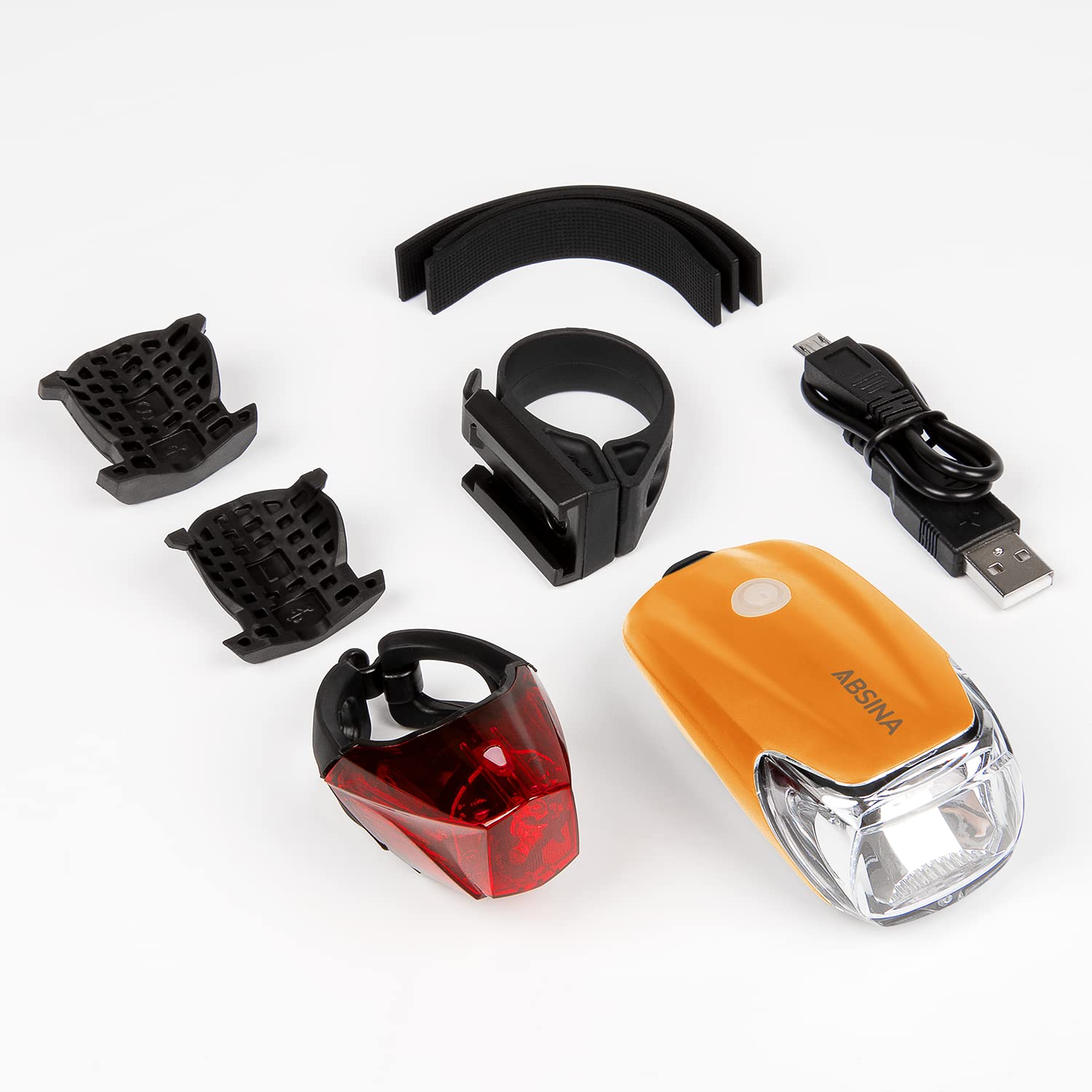 ABSINA LED Fahrradlicht Set USB aufladbar - 180 Lumen & 50 Lux - Fahrradbeleuchtung Set StVZO zugelassen - Kinderfahrrad Lichter LED Set, Fahrradlicht Kinder, Fahrradlampe Lichtset