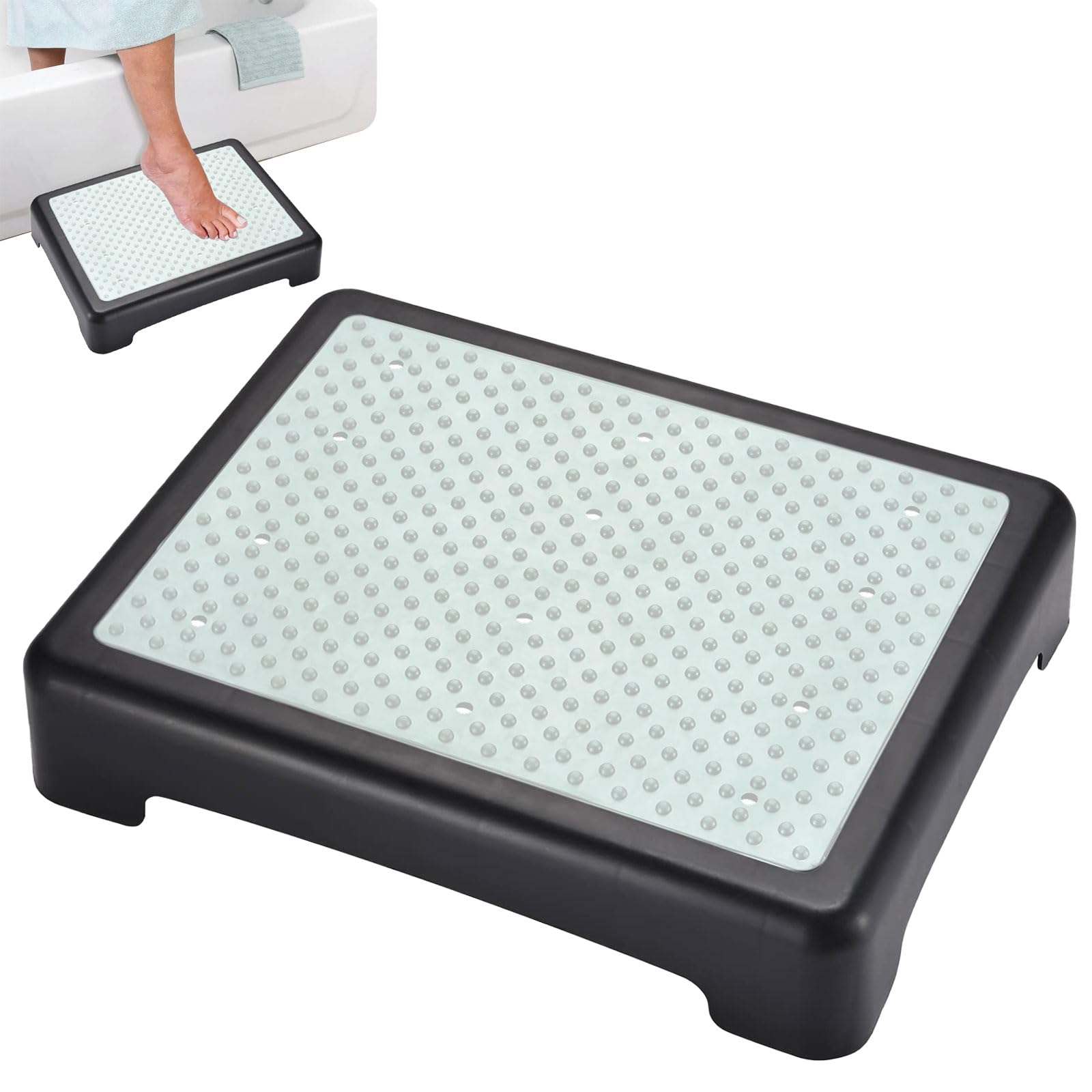 Taburete de Medio Paso Antideslizante, Taburete de Escalón para Exteriores, Soporta 200 kg, Escalera Antideslizante para Movilidad para Personas Mayores, para Jardín, Bañera, Negro Luminiscente