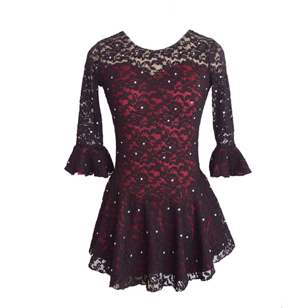 LIUHUO Vestito da Pattinaggio di Figura di Ghiaccio per Ragazze e Donne Vestito in Pizzo Vestito da Pattinaggio a rulli Vestito a Maniche Lunghe