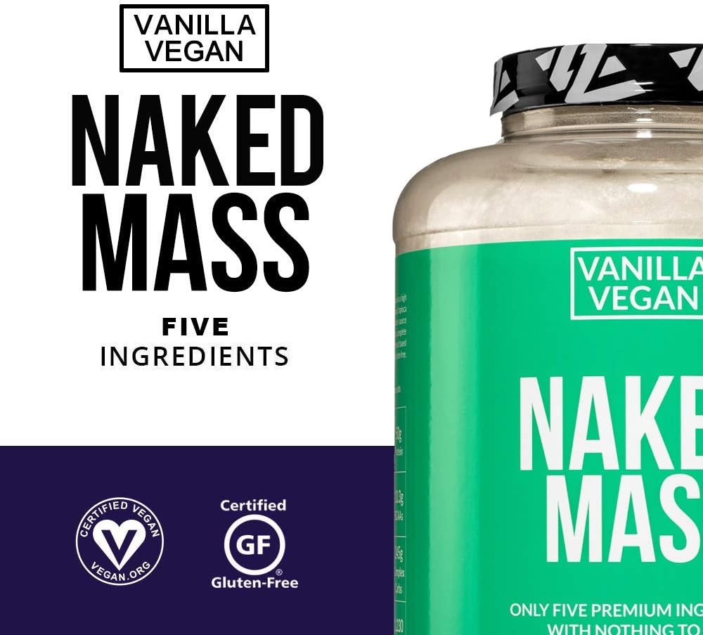 Naked Mass - Vanilla Vegan Weight Gainer - 8lb Bulk, GMO Free, Gluten Free, Soy Free & Dairy Free. No Artificial Ingredients – 1,230 Calories – 11 Servings: Health & Personal Care