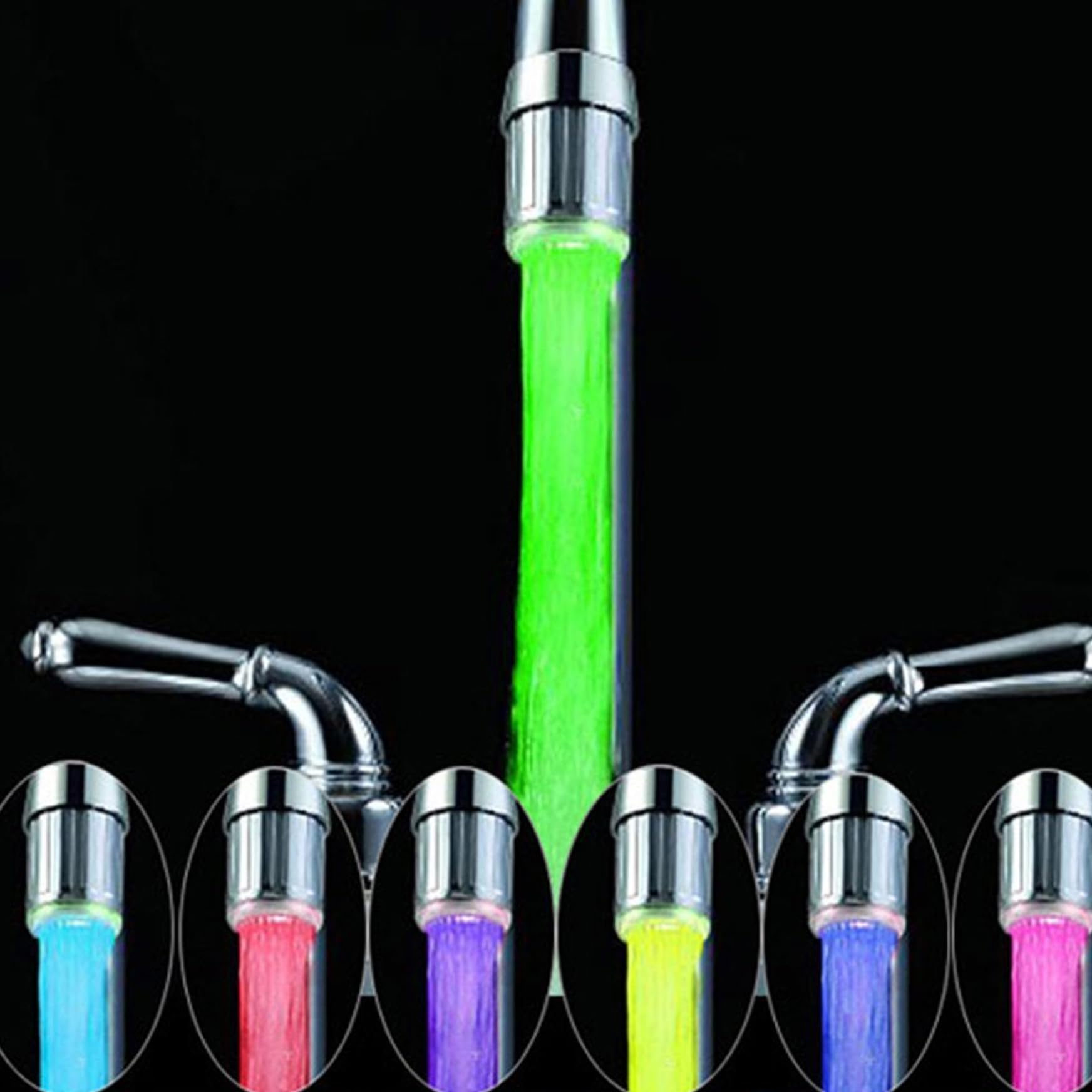 2 Pcs Led Faucet Light with Adapter 3 Colors Strong Water Kitchen Faucets Glowing 1.3x0.1 In Temperature Control Anti-Leak Green Blue Red Sink Light for Bathrooms