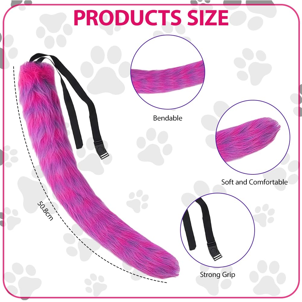ZappelStift 3 PCS Pink and Purple Striped Cat Costume, Cat Ears Headband Furry Tail and PU Choker - Image 4