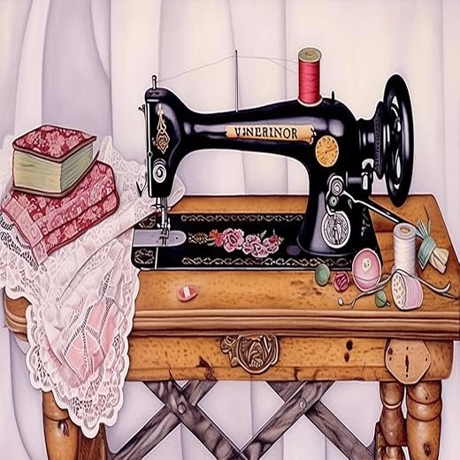 Diymood DIY 5D Diamond Painting Sewing Machine Glasses Kit for Adults - Diamond Art | Full Drill Round Crafts | Crystal Embroidery Mosaic Picture | Beginner | Home Wall Decor | 35x35cm (14x14inch)