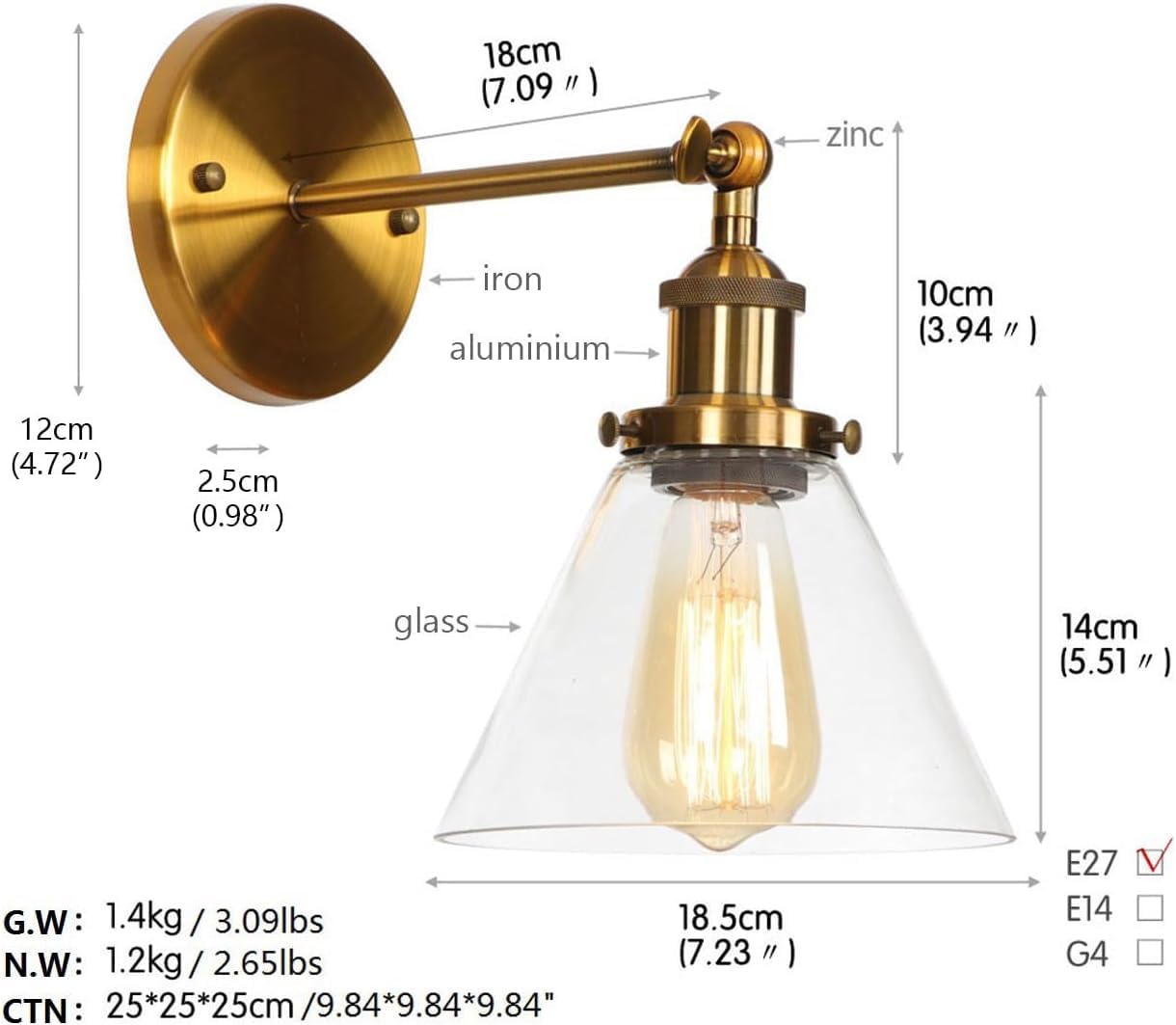 Applique Industriale in Ottone Anticato con Paralume in Vetro, Lampada da Parete Vintage, Braccio Girevole, Illuminazione da Parete per Interni, Chane