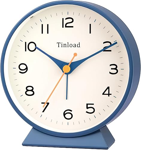 Miniatura 9 de Reloj despertador analógico retro antiguo de 4.5 pulgadas, pequeño reloj silencioso de mesita de noche con luz manual, funciona con pilas,