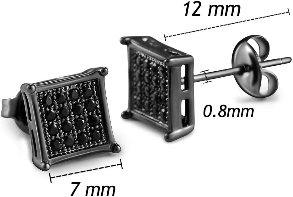 Tarsus Hypoallergenic Black Square Men Earrings Studs Stainless Steel Earrings for Sensitive Ears Nickel Free Jewelry Diamond Unisex Hip Hop Studs - Image 5