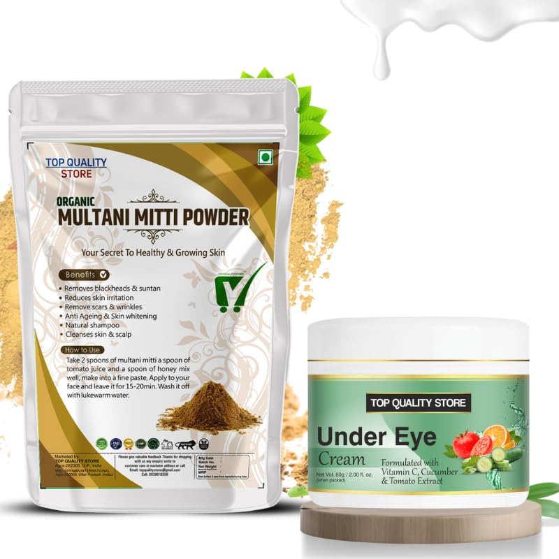 tqs Top Quality Store Organic Multani Mitti Powder and Under Eye Cream Set with Vitamin C, Natural Skin Care Combo Pack-picture-21