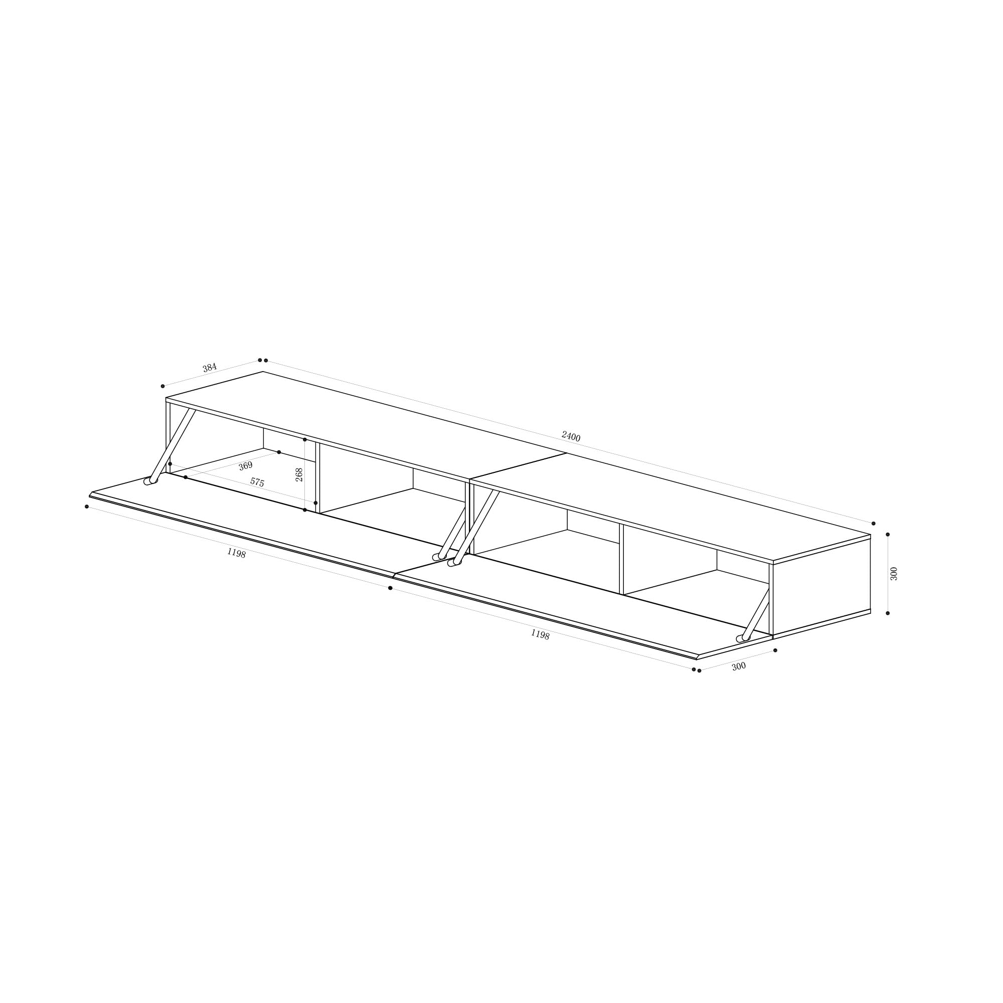 doporro Meuble TV Bas 240x40,2x30cm Armoire TV avec Portes