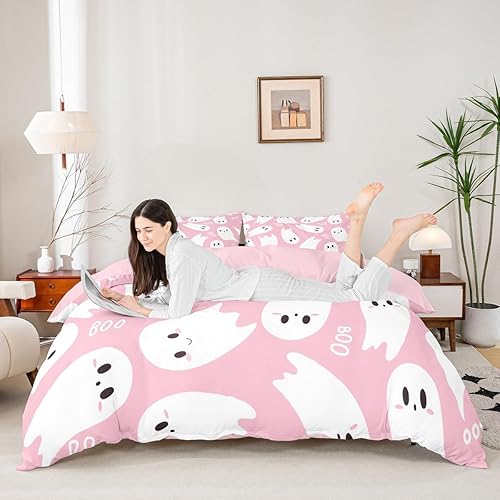 Miniatura 2 de Juego de ropa de cama de Feliz Halloween, tamaño King, funda de edredón con 2 fundas de almohada (sin relleno) para decoración de dormitorio de