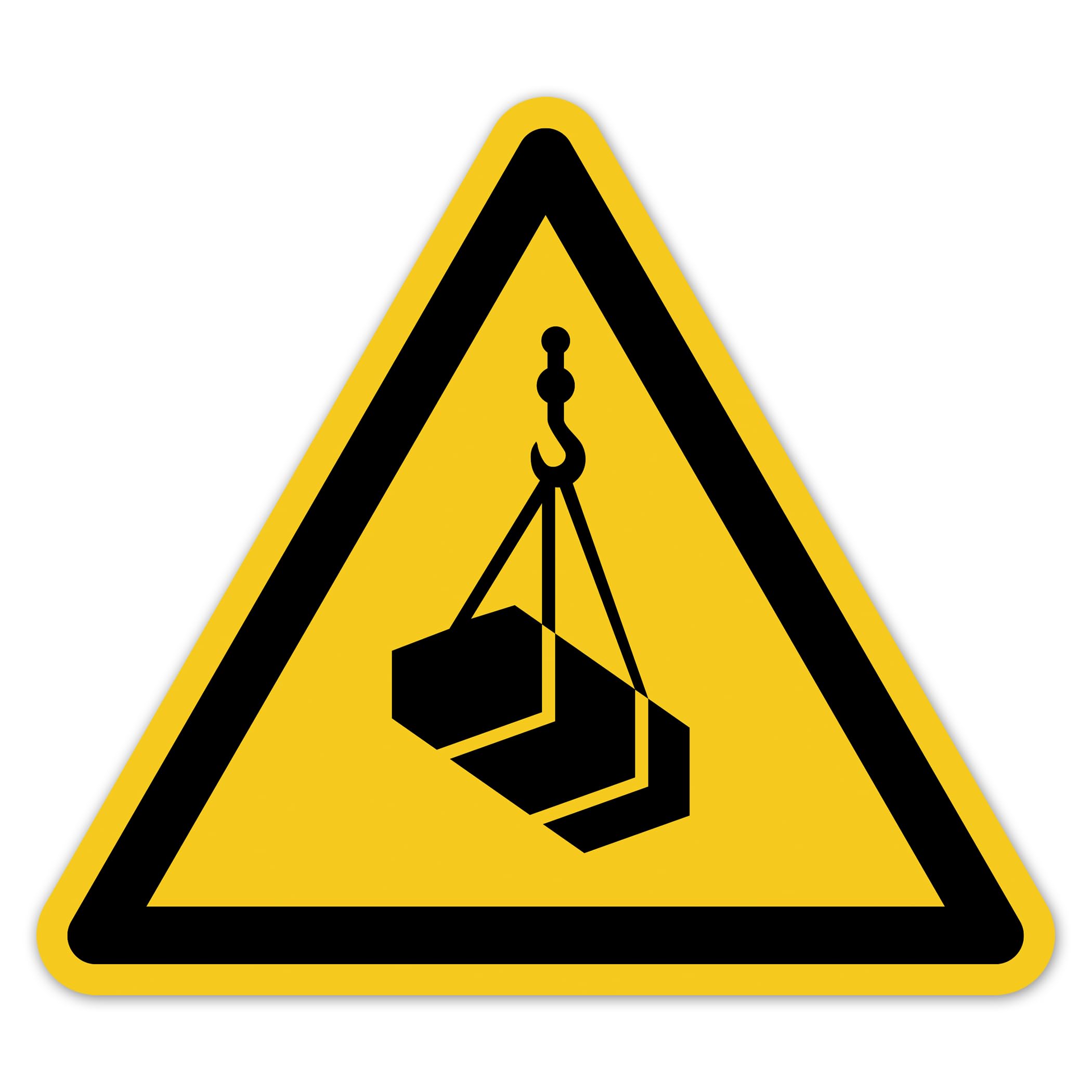 Señal de advertencia de carga flotante, símbolo de advertencia según DIN EN ISO 7010 ASR A1.3 W015 – Adhesivo de advertencia para sistemas de grúas, equipos de elevación industrial, adhesivo