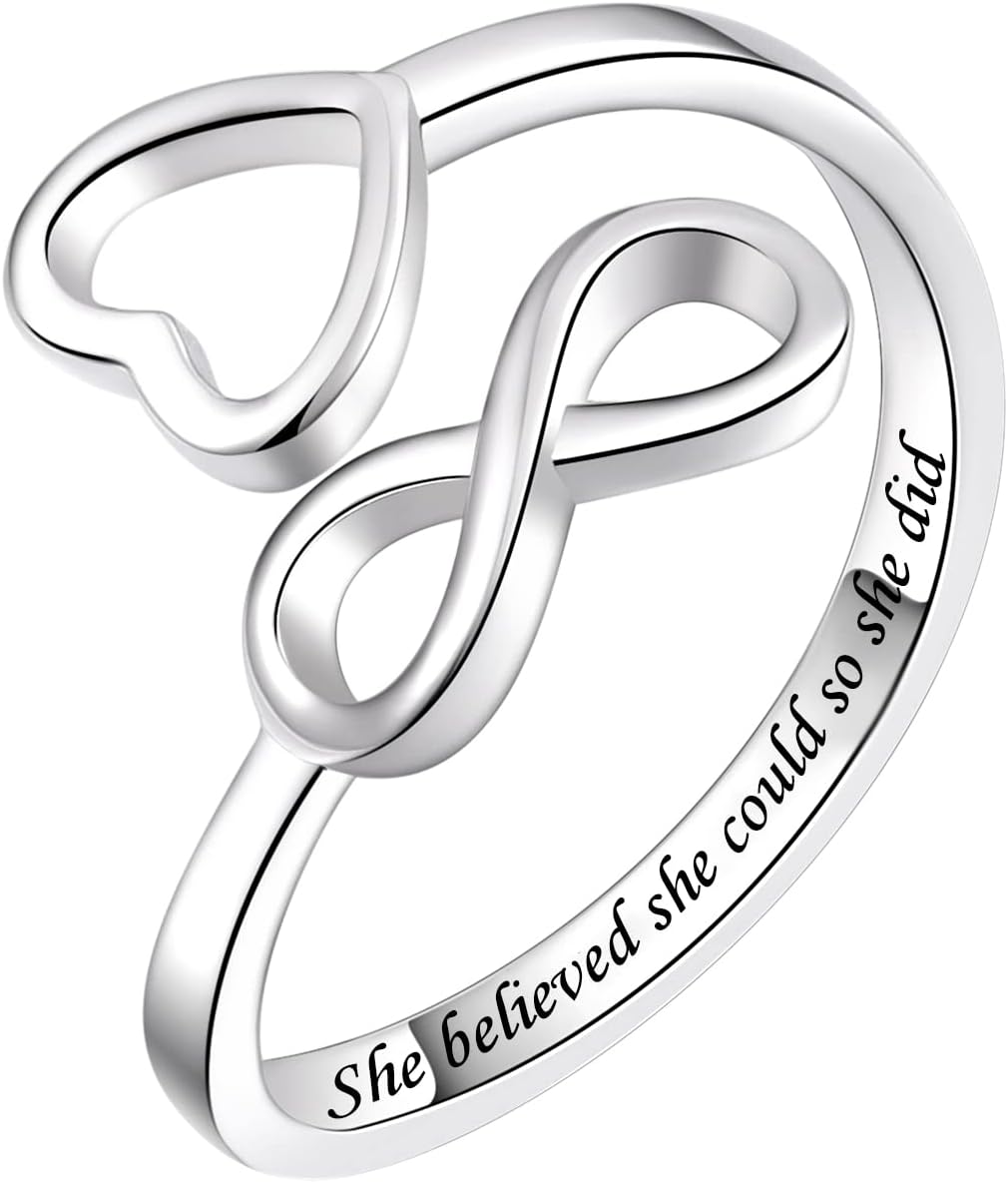 925 Sterling Silver Inspirational Jewelry Rings Adjustable Ring Personality Encouragement Gift for Teens Women
