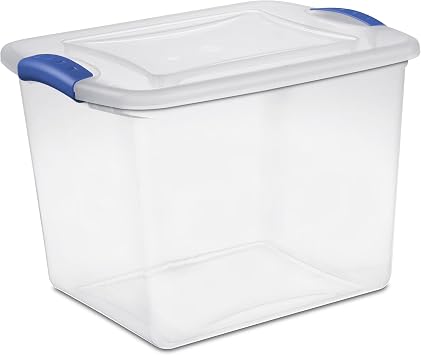 Small Storage Bin, 27 Quart Clear Plastic Storage Container with Latch Lid, Blue