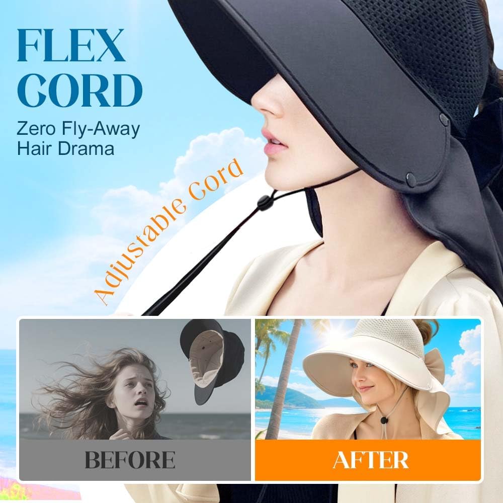Women's Wide Brim Sun Hat with Removable Neck Flap,Sun Protection Summer Visor Hat,Beach Hat for Outdoor Travel Every Season