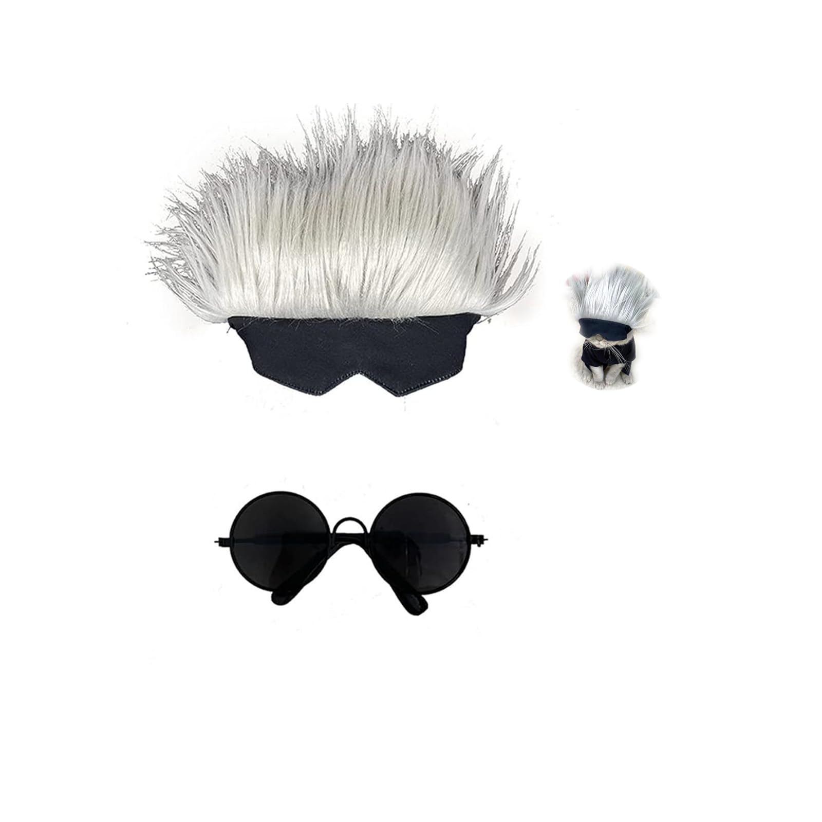 JinYu Pet Costume for Cat Cosplay Dog CostumeSunglasses Cat Headgear Halloween (Sunglasses + Wig Headgear, one Size)