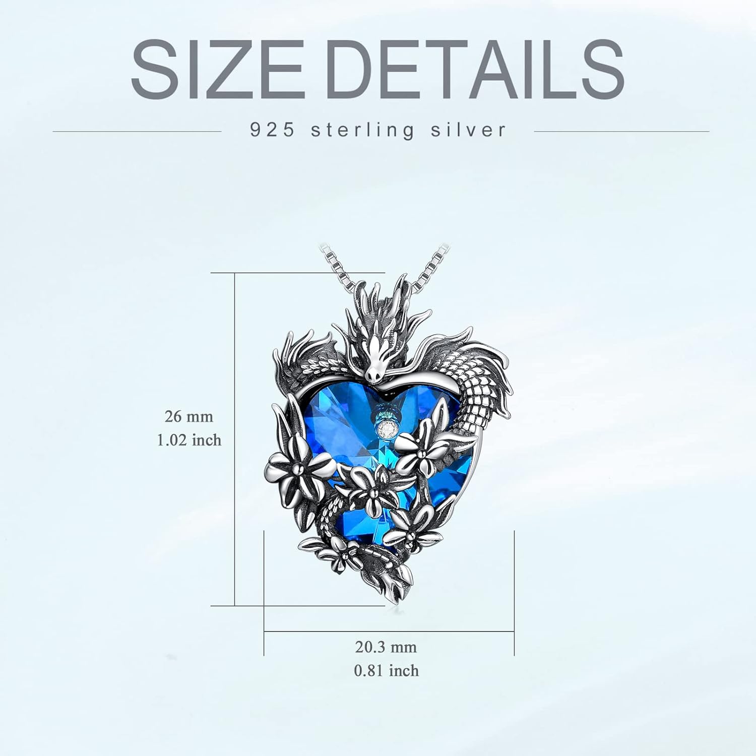 PROESS Dragon Necklace 925 Sterling Silver Heart Crystal Abalone Pendant Dragon Crystal Urn Necklace Jewelry Gifts for Women Men for Birthday Christmas