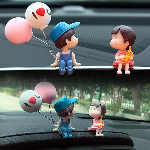 Miniatura 2 de Lindo adorno de coche con diseño de pareja de caricaturas, decoración de tablero de automóvil, figuras de pareja besando, adornos de globos (B)
