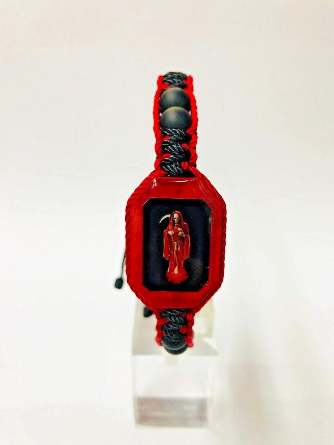 Santuario Jewelry Holy Death Reaper Bracelet Santa Muerte Black/Red with crystal matte beads