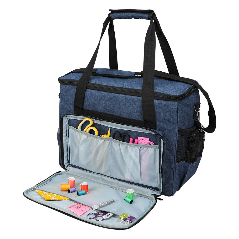 Aufbewahrungstasche für Wolle,Stricktasche Aufbewahrung,Handarbeitstasche mit Seitentaschen und Handschlaufe Häkel Tasche für Strick- und Häkelprojekte, wasserdichte Wollhaltertaschen (Blau)
