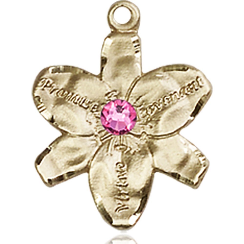 Bonyak Jewelry 14kt Yellow Gold Chastity Medal with 3mm October Rose Swarovski Crystal 5/8 x 1/2 inc