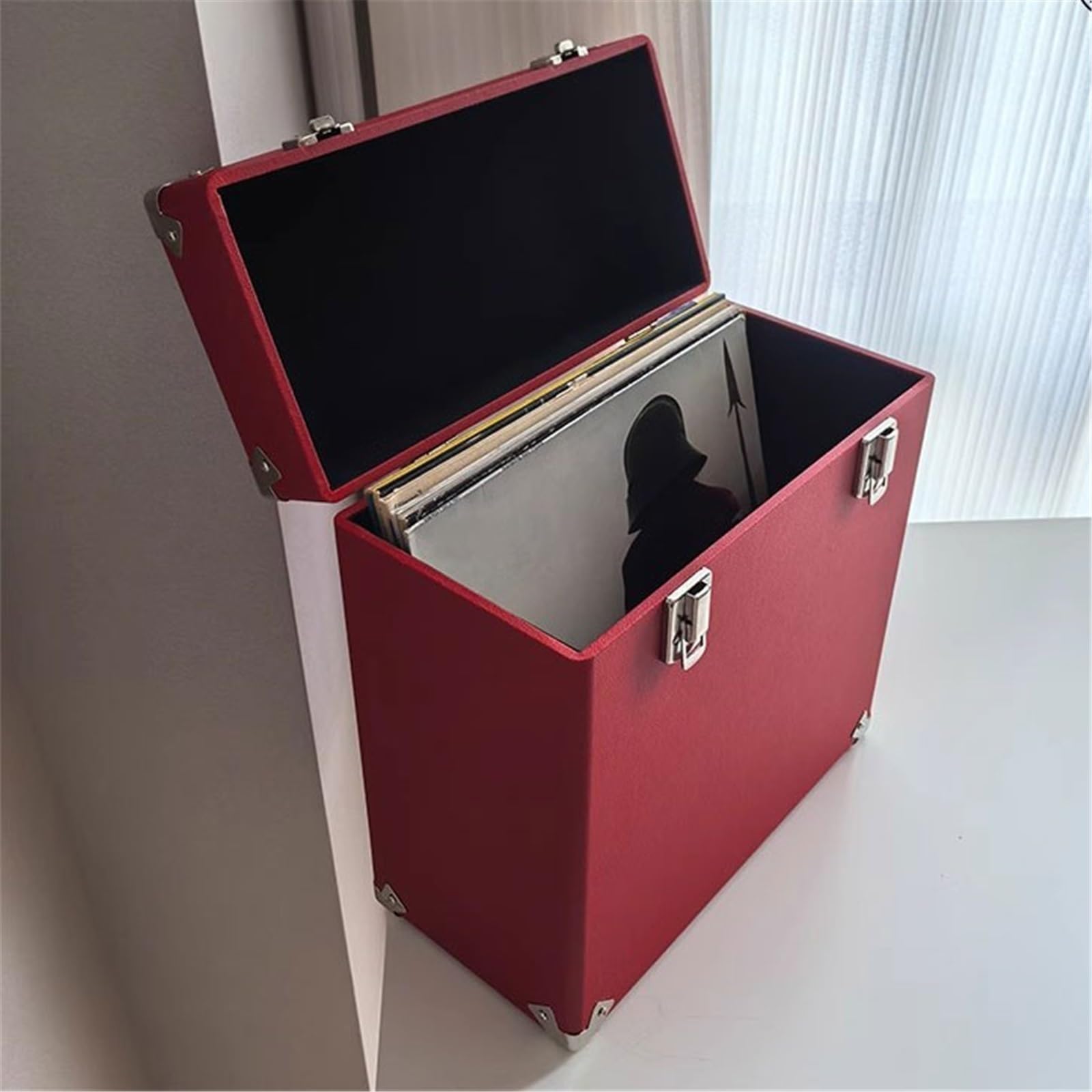 Porta CD da parete Custodia portatile in legno for dischi in vinile, multifunzionale, con superficie in pelle, for album CD Documentazione