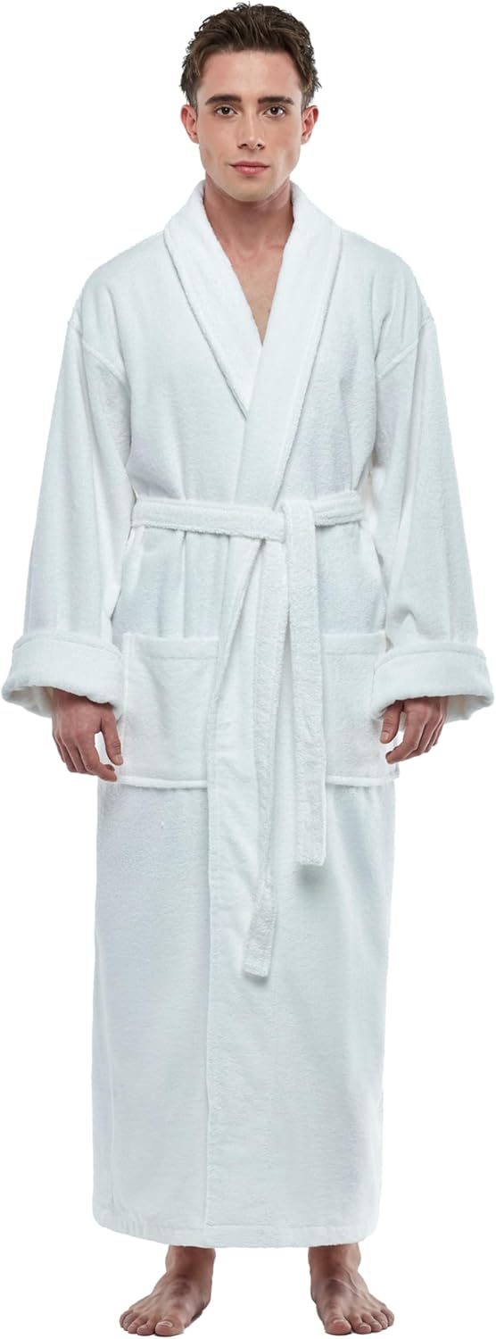 ESKYMODE Mens Cotton Bathrobe, Ankle Length Long Men’s Terry Cloth Towel Bath Robe