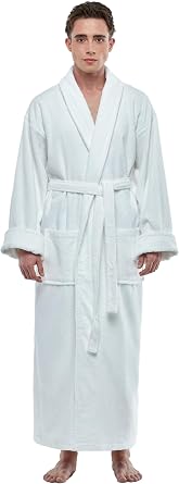 ESKYMODE Mens Cotton Bathrobe, Ankle Length Long Mens Terry Cloth Towel Bath Robe