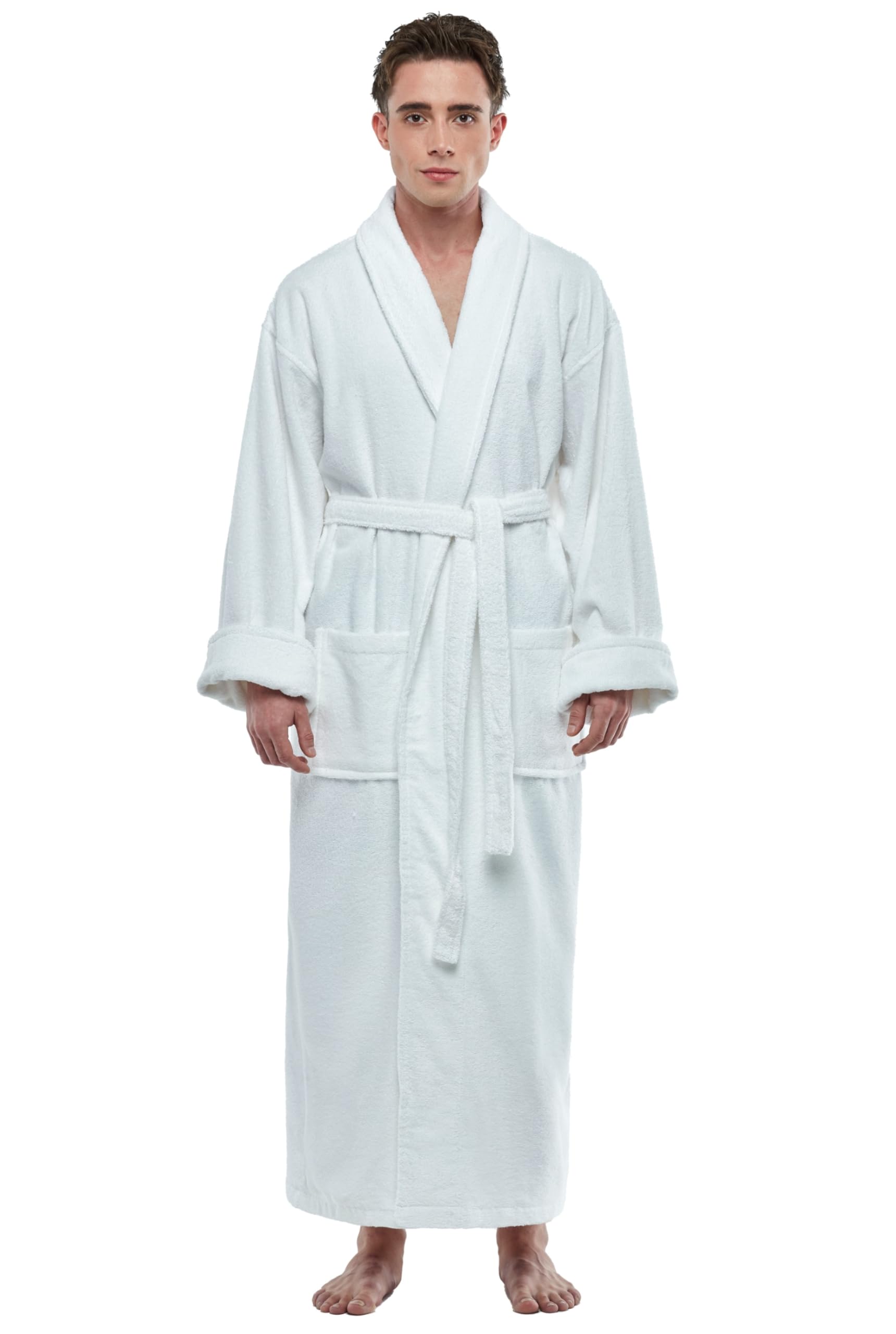 ESKYMODE Mens Cotton Bathrobe, Ankle Length Long Men’s Terry Cloth Towel Bath Robe